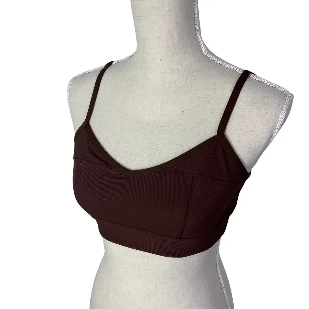 Aerie Offline Ribbed‎ Sports Bra Brown Minimalist Athleisure M